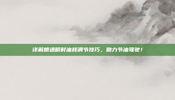 详解朗逸瞬时油耗调节技巧，助力节油驾驶！