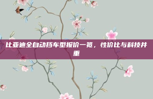 比亚迪全自动挡车型报价一览，性价比与科技并重