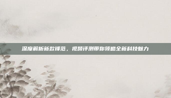 深度解析新款锋范，视频评测带你领略全新科技魅力