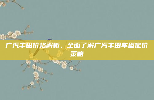 广汽丰田价格解析，全面了解广汽丰田车型定价策略