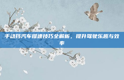 手动挡汽车提速技巧全解析，提升驾驶乐趣与效率