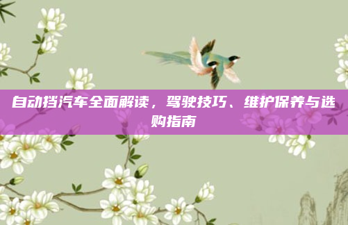 自动挡汽车全面解读，驾驶技巧、维护保养与选购指南