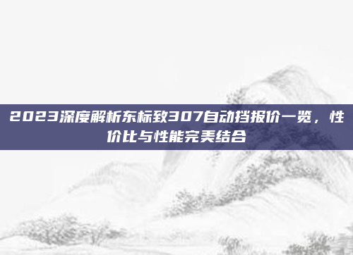 2023深度解析东标致307自动挡报价一览,性价比与性能完美结合