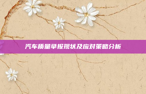 汽车质量举报现状及应对策略分析