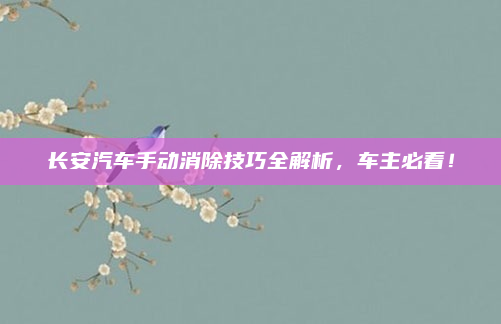 长安汽车手动消除技巧全解析，车主必看！