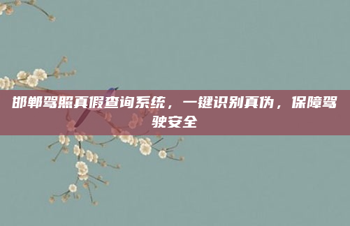 邯郸驾照真假查询系统，一键识别真伪，保障驾驶安全