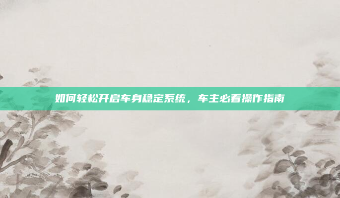 如何轻松开启车身稳定系统，车主必看操作指南