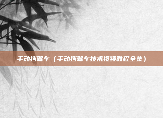 手动挡驾车（手动挡驾车技术视频教程全集）