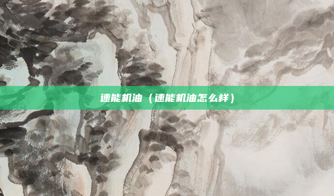速能机油（速能机油怎么样）