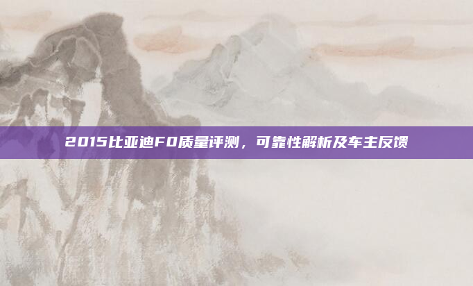 2015比亚迪F0质量评测，可靠性解析及车主反馈