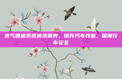 进气燃油系统清洗保养,提升汽车性能,保障行车安全