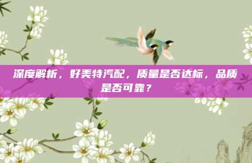 深度解析,好美特汽配,质量是否达标,品质是否可靠?
