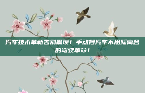 汽车技术革新告别繁琐！手动挡汽车不用踩离合的驾驶革命！