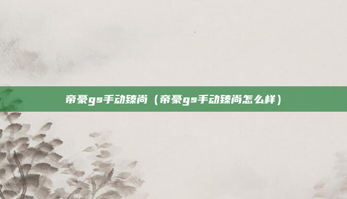 帝豪gs手动臻尚（帝豪gs手动臻尚怎么样）