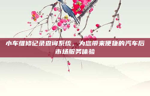 小车维修记录查询系统，为您带来便捷的汽车后市场服务体验