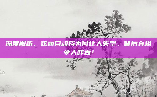 深度解析，炫丽自动挡为何让人失望，背后真相令人咋舌！