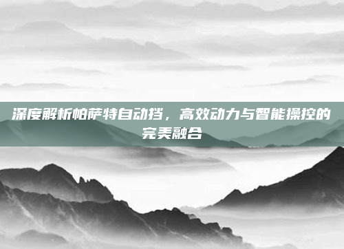 深度解析帕萨特自动挡，高效动力与智能操控的完美融合