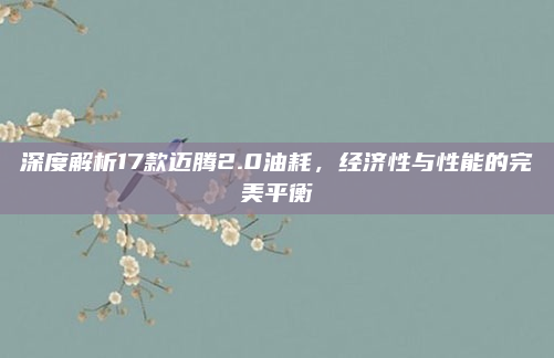 深度解析17款迈腾2.0油耗,经济性与性能的完美平衡